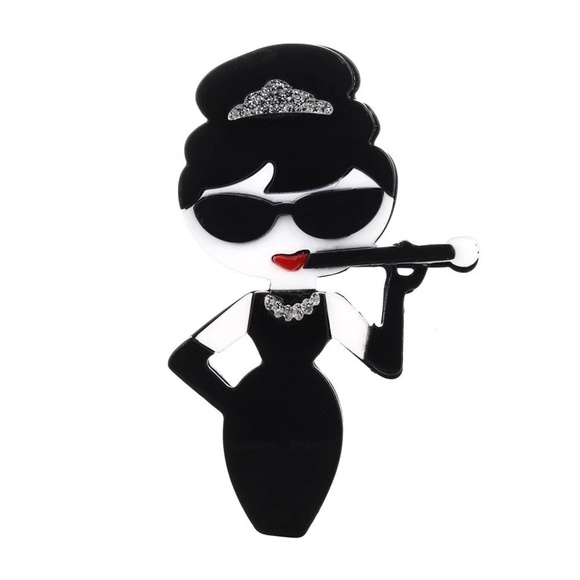 NWT Audrey Hepburn Fashion Brooch Pin | Pretty Fashionista Gifts Chic Modern Pin - Picture 4 of 5